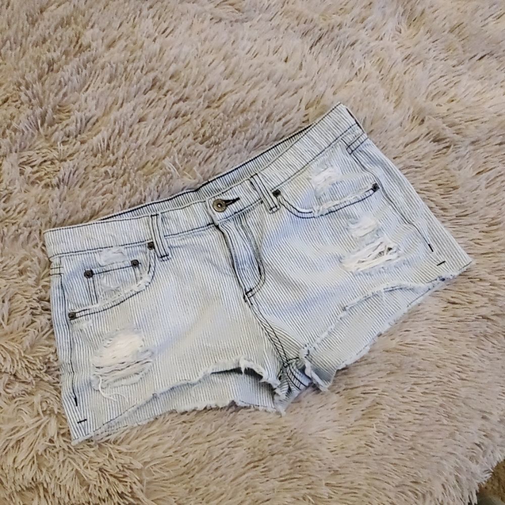 Blue & white striped distressed Carmar shorts